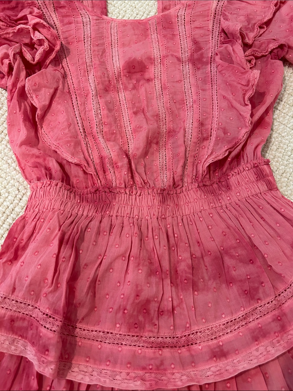 LoveShackFancy Raspberry Pink Eyelet Ruffle Mini Dress - Picture 2 of 3